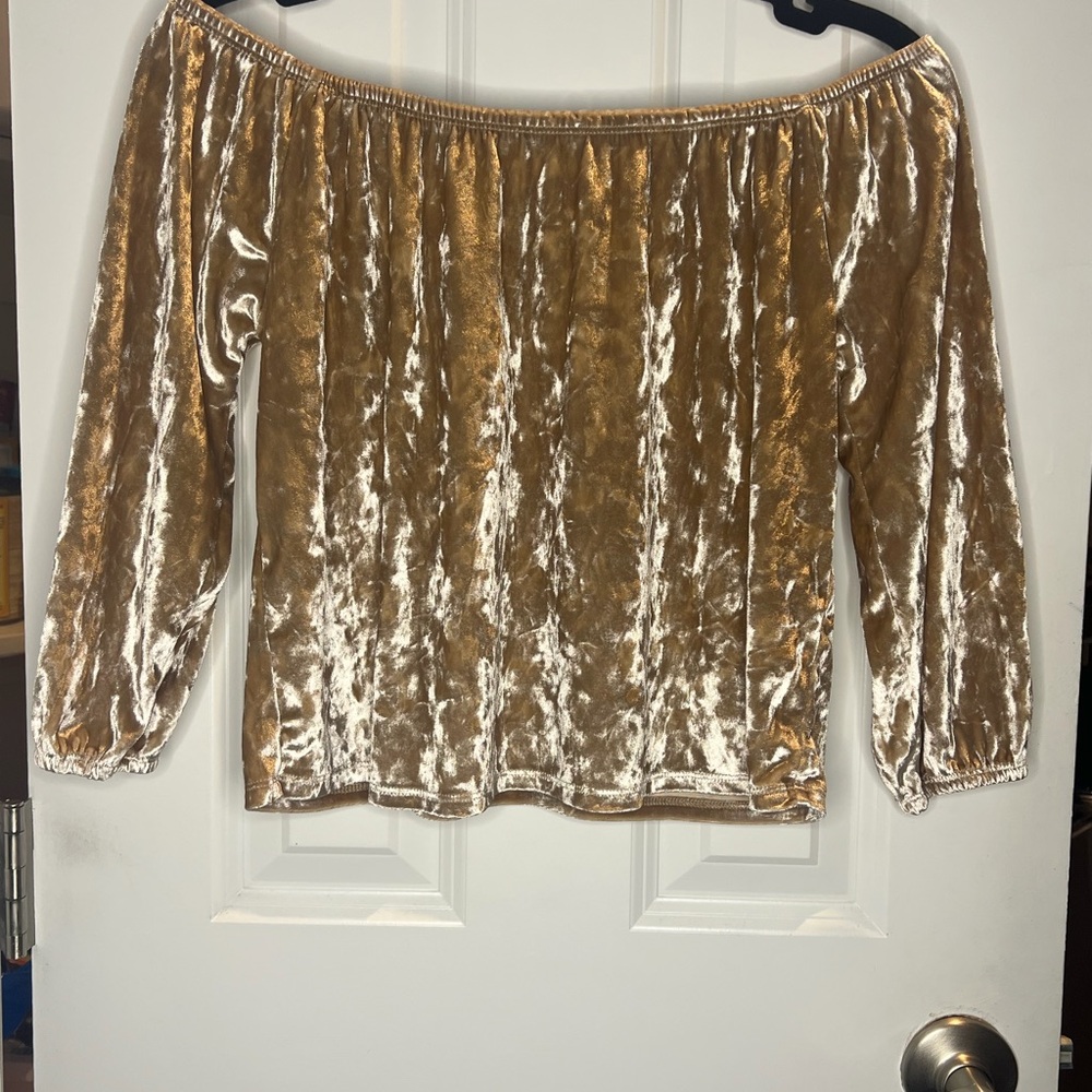 Hollister Gold Velvet Off-Shoulder Blouse
